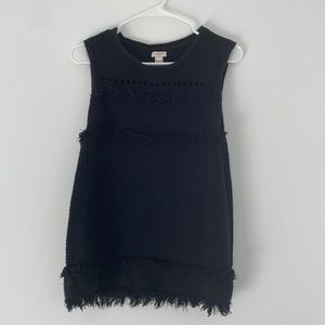 JCREW black sleeveless sweater with fringe hem